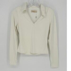 Qinsen Sculpt Collared V Neck Compression Top Cream M NWT